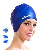 Firesara Swimming Cap for Long Hair, Silicone Swim Cap for Dreadlocks or Short Hair for Adult Men Women Girls Kids Child Keeps Hair Clean Ear Dry with Nose Clip and Ear Plugs, Blue