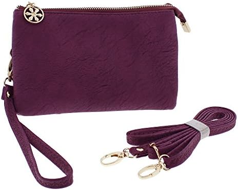 Vegan Leather Smartphone Wristlet Clutch Purse Multi Compartment Crossbody Bag Handbag (Mauve)