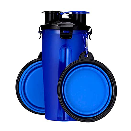Dogs Travel Water Bottle, Leak Proof Puppy Bottle Water Dispenser with Bowls for Walking (Blue)
