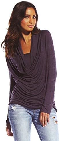 Elan International Womens Long Sleeve Top Cowl Neck Charcoal Medium