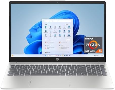 HP 15.6 inch Laptop, HD Touchscreen Display, AMD Ryzen 5 7520U, 8 GB RAM, 512 GB SSD, AMD Radeon Graphics, Windows 11 Home, Natural Silver, 15-fc0499nr