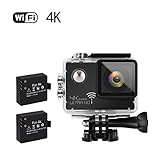 Acekool 4K Sports Action Camera WiFi 16MP 2.0 inch Waterproof 30M Underwater Video Camera Include 2 pcs Batteries with 19 Mounting Kits (Black)