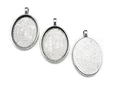 20 CleverDelights Oval Pendant Trays - Antique Silver Color - 22 x 30 mm - Pendant Blanks Cameo Bezel Settings - Custom Jewelry Making 22x30mm