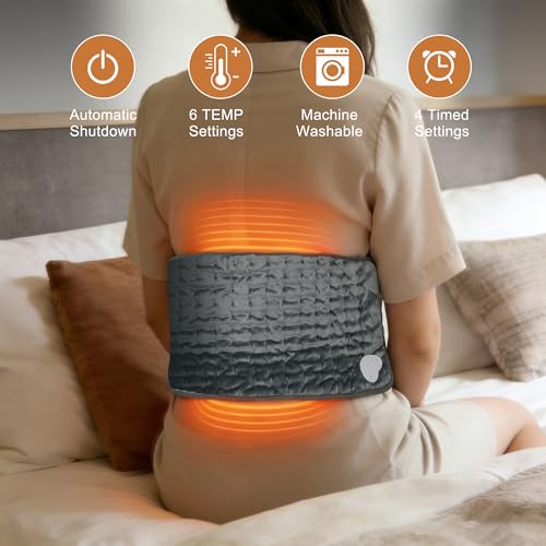 Electric Heating pad with 6 Heat Settings, Auto Shut Off, Dry Electric Heating for Back Neck Knee Arms Legs Shoulder Heat Pads for Christmas Birthday Father Mother's Day (24"X12", Gray Green)