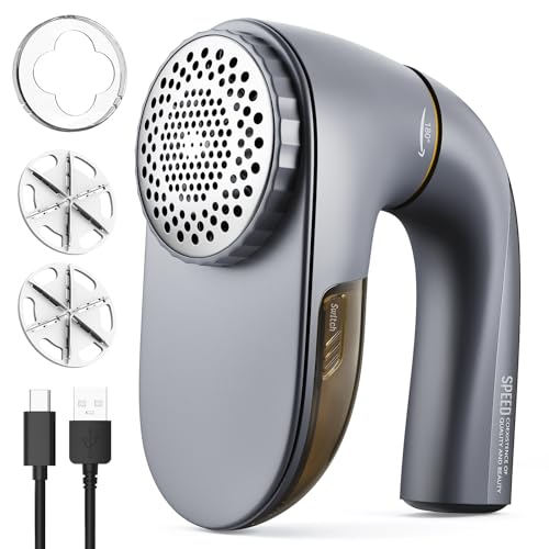 POPCHOSE Fabric Shaver, Lint Remover for Clothes, Lint Shaver with 6-Leaf Blades, 2 Speed Sweater Shavers to Remove Pilling for Clothing, Couch, Furniture, Fuzz, USB Rechargeble, Gray…