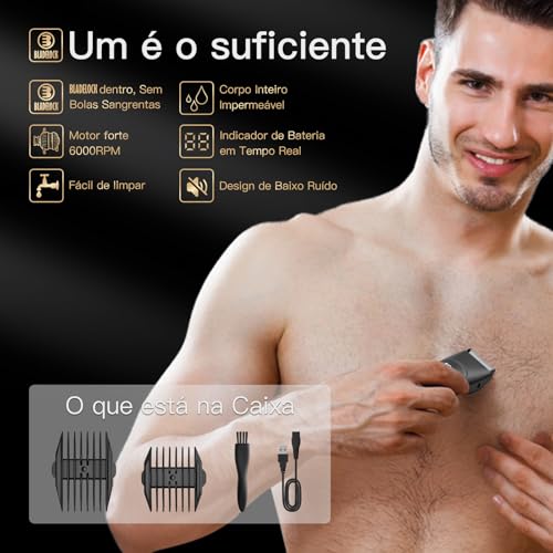 ENSSU Aparador de Pelos Íntimos Masculino, Maquina de Barbear Multifuncional, Barbeador Elétrico com Lamina Segura, IPX7 A Provad'Agua, Recarregável 1H, perfeito para Barba, Virilha, Peito, Abdomen, Axilas e Púbicos