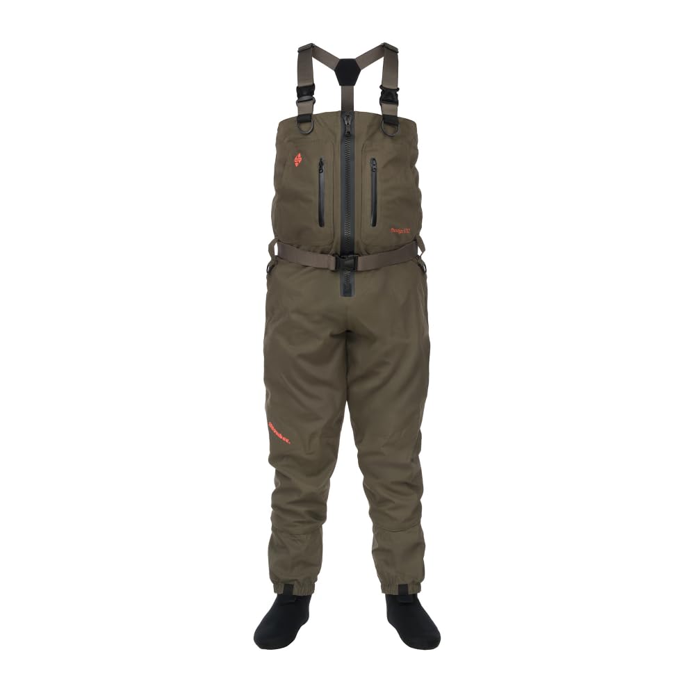 Snowbee Prestige STX Stockingfoot Chest Waders, XXL - Breathable Fly Fishing Wader With Chest & Handwarmer Pocket, 3-Panel Neoprene Socks For a Moulded Fit & Added Comfort, Grey Olive