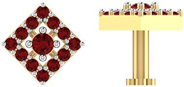 BuyByClick 925 Sterling Silver Nosepin Stud with Gold Plated Beautiful Red Swarovski Crystals For Women