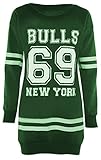 New Womens Long Sleeve Basketball Oversized Mini Dress Swearshirt Jumpers S-1X (1X, Green)