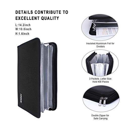 JUNDUN Fireproof Document Bag,14.2”x10” Triple Layers Fire Resistant and Waterproof Money Bag with 3 Letter Size Pockets,Fireproof Safe Storage Envelope for Cash,Passport,Jewelry and Laptop - Thumbnail 3