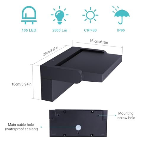 Klighten 35W Indoor Outdoor Wall Light IP65, LED Wall Lights Adjustable Modern Aluminium Wall Lamps for Entrance Terrace Gardens, 2500 Lumens, Anthracite, Warm White 3000K