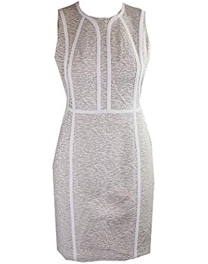 Calvin Klein Beige Jacquard Career Piped Sheath Dress P
