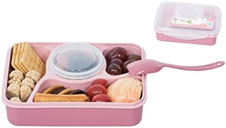 Lsushine Bento Box, Microwave and Dishwasher Safe Bento Box with 4+1 Separated Containers (Pink)