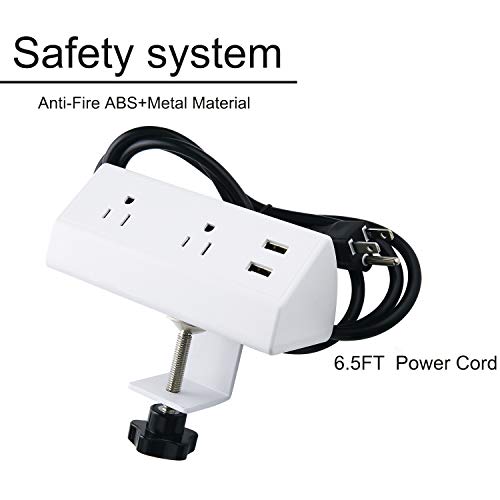 Desktop Power Strip Socket with USB, Conference Desk Power Outlets with Clamp Mount, 6.5 ft Extension Cord Connect 2 Plugs for Home Office Reading - Thumbnail 6