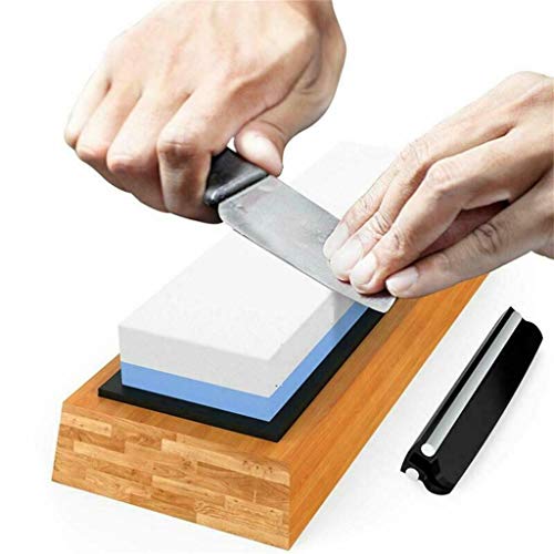 Premium Sharpening Stone, 1000/6000 Grit Whetstone, Non-Slip Bamboo Base and Angle Guide, Perfect Tool for Polishing Kitchen Knives, Hunting Blades (As Show) - Thumbnail 2