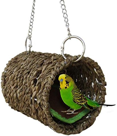 Newstrength Comfortable - Bird Nest Bed Grass Tunnel Hammock Hanging - Parrot Pet Cage Ornament Decoration Size: 12cm x 10cm x 26cm/4.72" x 3.94" x 10.2" (Approx.) Wood Color