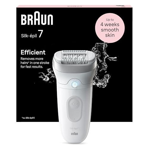 Braun Silk-épil 7 Epilierer Damen, Haarentferner für Langanhaltende Haarentfernung mit Breitem Aufsatz, Seidig-Glatte Haut, Ladyshaver, Wet&Dry, Wasserdicht, Made in Germany — 7-011, Weiß/Silber
