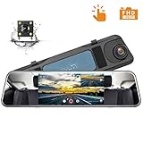Campark Backup Camera 1080P Mirror Dash Cam 5 inch Touch Screen Rearview Front and Rear Dual Lens Dashboard Recorder with Waterproof Reversing Camera