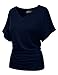 BIADANI Womens Short Dolman Sleeve V-Neck Solid Shirring Drape Tunic Top Shirt