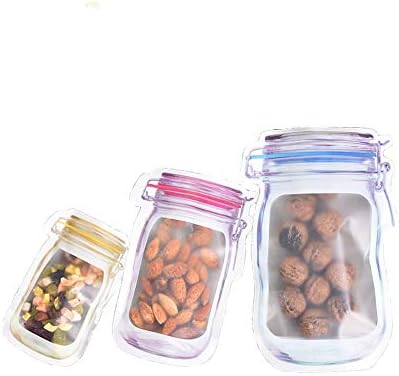 20 Counts Mason Jar Pattern Zipper Bags Food Saver Reusable Plastic Bags Set Kitchen Organizer Packaging Bag Standing Fresh Food Pouch Bags Snack Sandwich Storage Bags