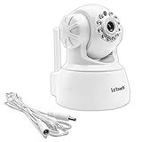 iZtouch IZSP-012 White + 10ft White Extension DC Power Cable 1280x720P HD H.264 Wireless/Wired IP Camera with Two-Way Audio Night Vision Pan/Tilt Control QR Code Scan