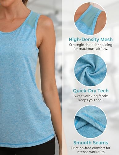 Wayleb Women's Sports Tank Top with Breathable Mesh Lightweight for Fitness Yoga Running S-3XL