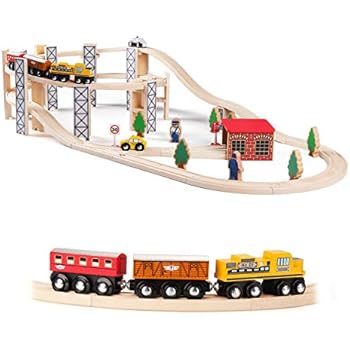 Amazon Com Melissa Doug Wooden Railway Set Vehicles - 