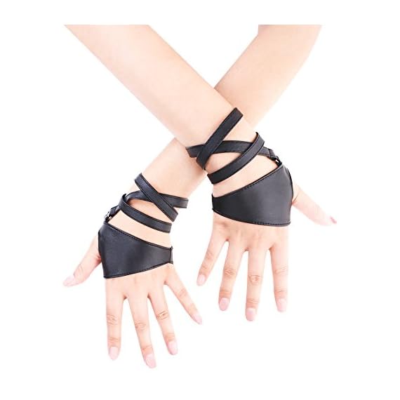 JISEN-Women-Half-Palm-Fingerless-PU-Leather-Night-Bar-Band-Up-Punk-Gloves-Black