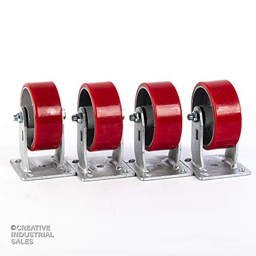 5" X 2" Rigid Caster Heavy Duty Polyurethane Wheel on Steel Hub 1000 lb Each (4)