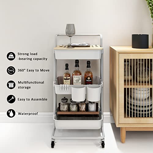 DTK 3 Tier Utility Rolling Cart with Cover Board, Rolling Storage Cart