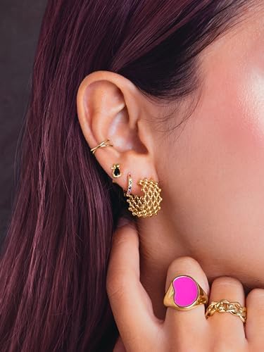 - Orecchino Singolo Cat Black. Argento Sterling 925 con Finitura in Oro 18Kt. Combinabile con Zircone Nero. Gioielli per Donna