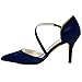 ElegantPark HC1711 Women High Heel Strappy Dress Pumps Pointy Toe Satin Wedding Party Shoes Navy Blue US 8