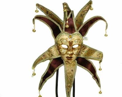Vintage Venetian Royal Jester Design Laser Cut Material Masquerade Mask for Mardi Gras or Halloween - Maroon Gold