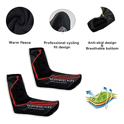 Men's Cycling Shoes Covers,Winter Lightweight Waterproof Windproof Warmer Mountain Road Bike Cover Shoes for Outdoor Sports (Red, L)