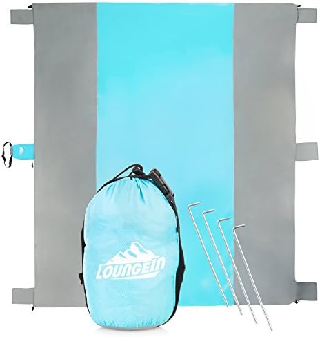 LoungeIN Beach blanket Sand Proof | Outdoor picnic blankets that fit in your pocket | Oversized large sand free waterproof sandless mat for the beach or park | Comes with pocket and stakes