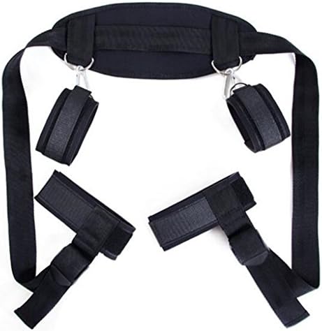 Bondage Restraint Kit - Hand &amp; Ankle Cuffs Strap Set With Soft Pillow For Female &amp; Male and Couple Black