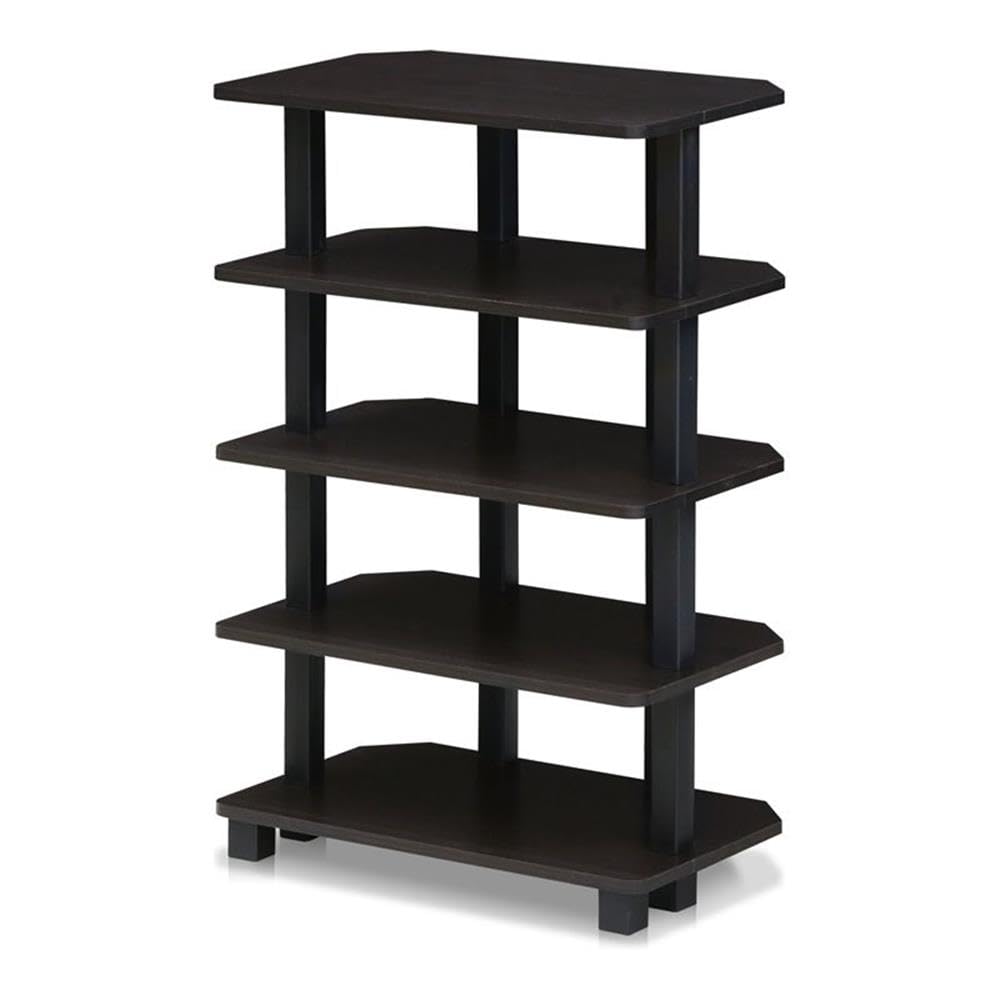 Furinno TURN-N-TUBE Storage Shelves, 5-Tier Book Shelf, Corner Shelf, Toolless Open Shelves, for Organization and Storage, Living Room, Garage, Home Office, Espresso