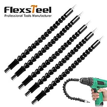 Generic 5pcs 1/4" Hex Shank 30CM 12" Length Flexible Screwdriver Drill Bit Extention Holder with Magnetic Quick Connect Drive Shaft Tip