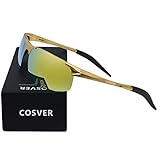 COSVER Mens Sunglasses Polarized Sports UV Protection Sunglasses for Men Metal Frame Ultra Light (Gold Frame/Gold Lens)