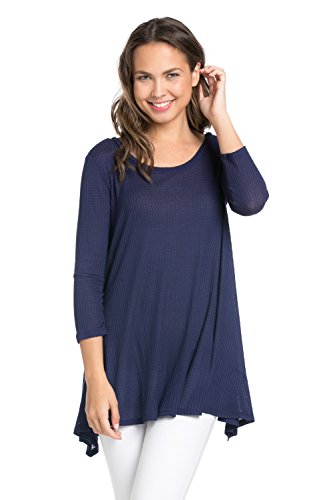 Frumos Womens Tunic 3/4 Sleeve Tunic Top TH-Navy 2X-Large