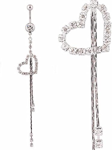 Belly Button Rings,IrbingNii Clear Heart Tassels Body Piercing Jewelry For Woman navel bar