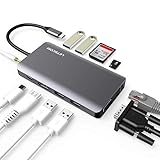 LETSCOM USB C Hub, 11 in 1 USB C Adapter with Ethernet, 4K HDMI, 1080P VGA, Power Delivery, 2 USB3.0 & 2 USB2.0, SD & TF Card Reader, Audio Jack for Mac Pro and Other Type C Laptops