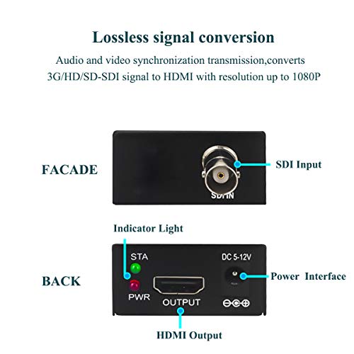AAO SDI to HDMI Converter Adapter, 3G-SDI/HD-SDI/SD-SDI Auto Format Detection, Full HD 1080P SDI to HDTV Audio, Video & Audio Synchronous Output.