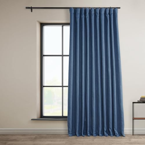 HPD Half Price Drapes Faux Linen Textured Room Darkening Curtains for Bedroom 96 Inches Long (1 Panel), 100W X 96L Extra Wide Curtains for Living Room Home Decor, Denim