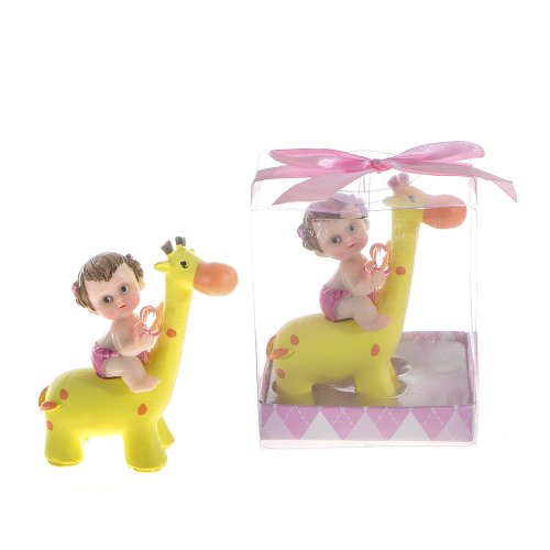 Lunaura Baby Keepsake - Set of 12 "Girl" Baby Holding Pacifier Sitting on Giraffe Favors - Pink