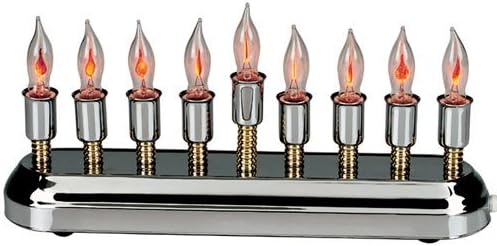 Contemporary Electric Hanukah Menorah, Highly Polished Chrome Plated, Includes Flickering Bulbs