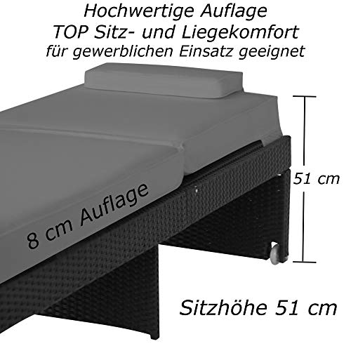 RS Trade Sonnenliege Monza Schwarz/Grau - Outdoor Liege mit beständigem Poly-Rattan-Geflecht - verstellbare Rückenlehne & breite Liegefläche - inkl. Kopfteil und Auflage – Bild 5