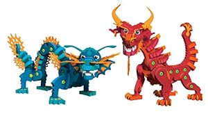Image of Bloco Toys Aqua & Pyro Dragons | STEM Toy | Legendary Mythical Creatures | DIY Building Construction Set (235 Pieces)