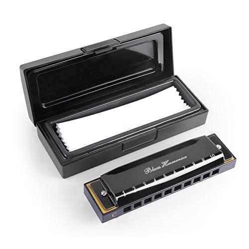 Blues Harmonica with Black Case, 10 Holes, 20 Tones, Key of C Blues Harmonica Stainless Steel (Black), Suitable for Beginners and Professionals Players, Best Gift for Kids, Students, Friends harmonica - Thumbnail 3