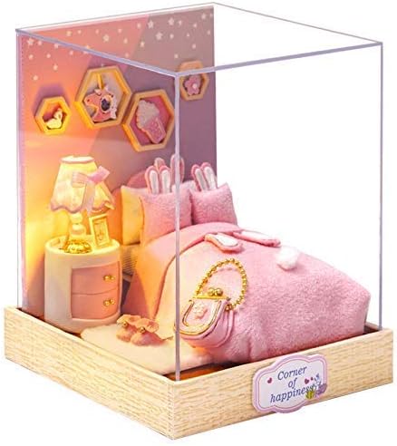 CUTEBEE Dollhouse Miniature with Furniture, DIY DollHouse Kit Plus Dust Proof, 1:24 Scale Creative Room for Valentine's Day Gift Idea